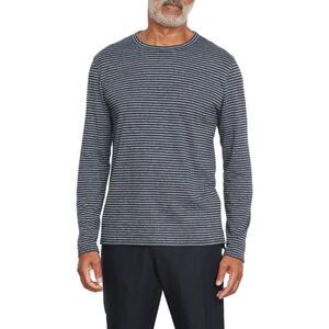 Vince Mens Mouline Stripe Crewneck Long-Sleeve T-Shirt Navy Gray Grey Size Large